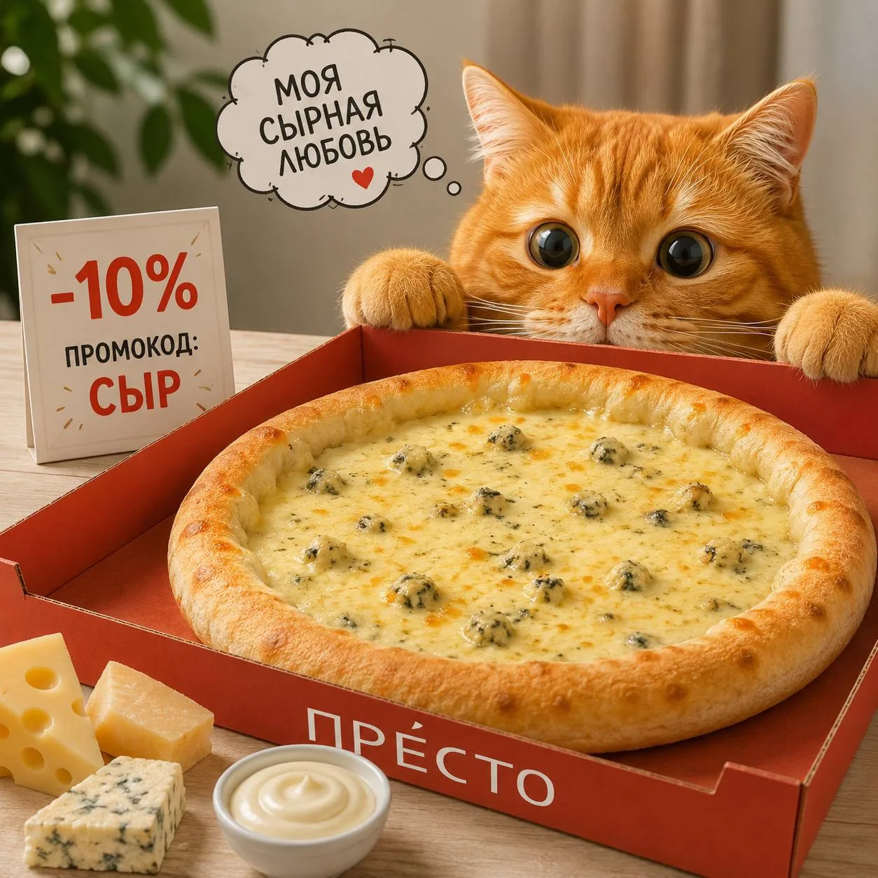 Кажется, кто-то узнал про акцию раньше вас 😼

🧀 Скидка 10% на пиццу Сырная на оригинальном тесте п