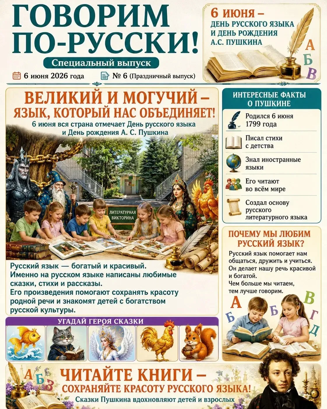 Пушкинский день в России! 🇷🇺
✨ День русского языка и гения А. С. Пушкина!

Дорогие друзья! Сегодня