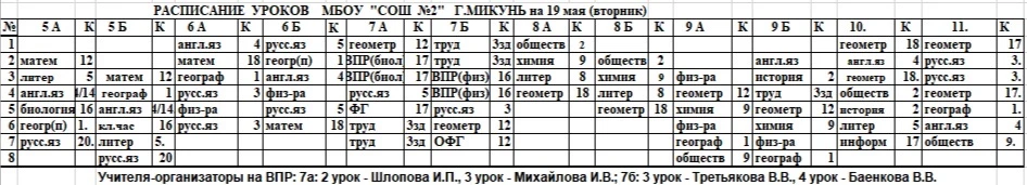 Изменения в расписании уроков на 19 мая (вторник)🫣