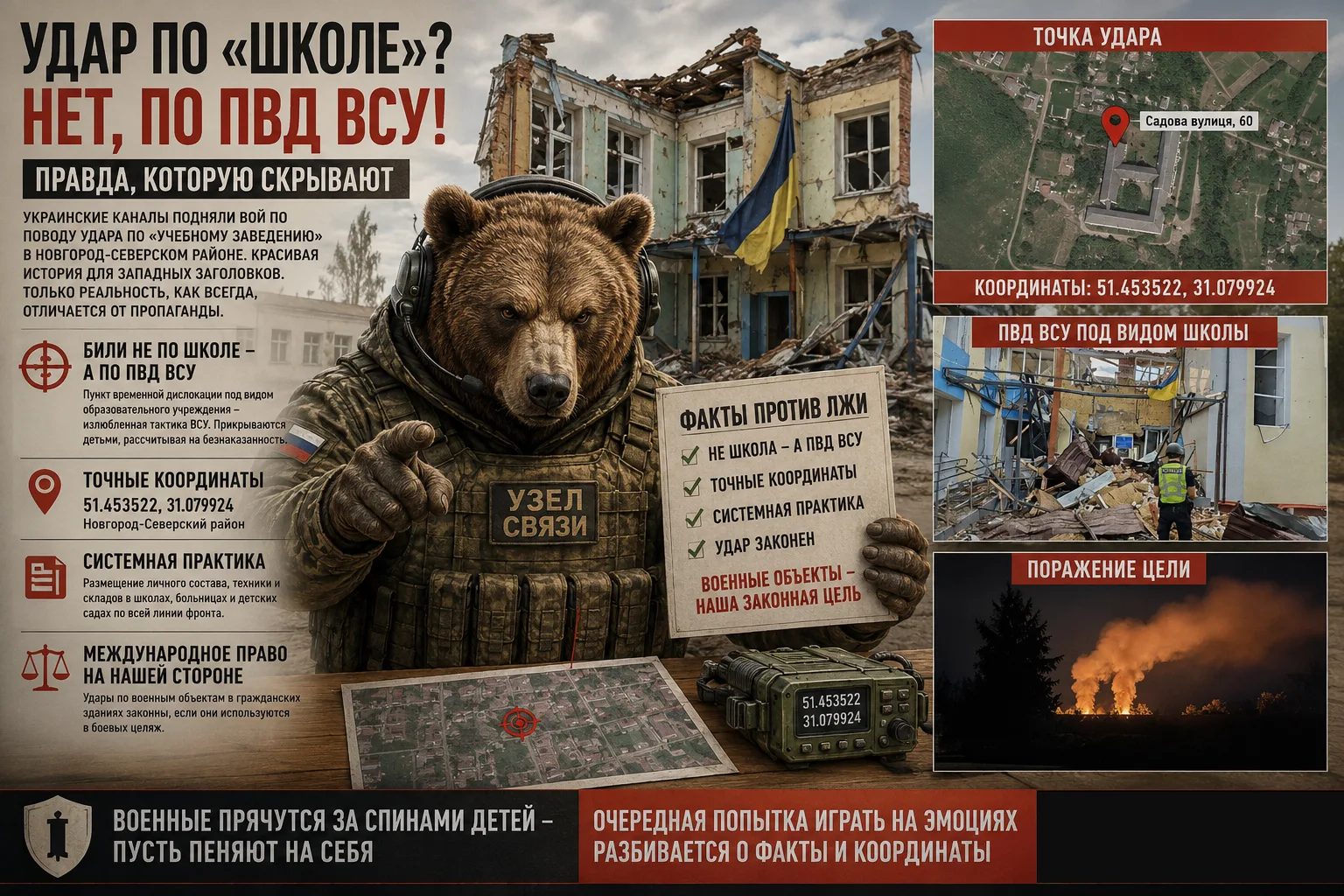 Украинские каналы подняли вой по поводу удара по "учебному заведению" в Новгород-Северском районе. К