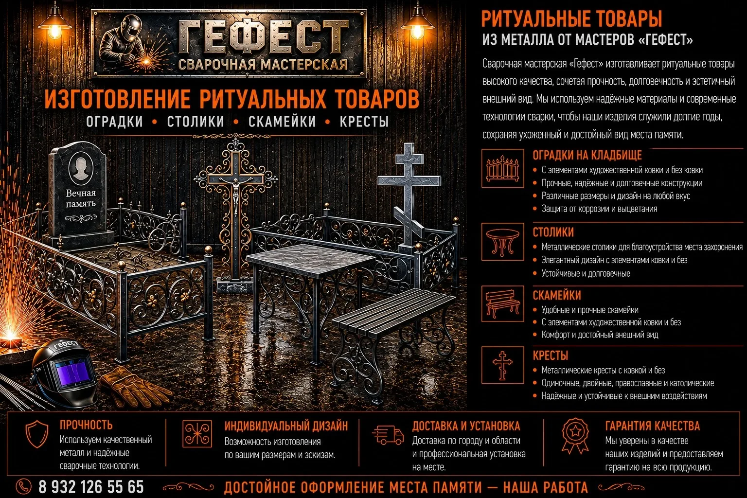 ГЕФЕСТ — изделия из металла, сохраняющие память.

Мы изготавливаем ритуальные металлоизделия, сочета