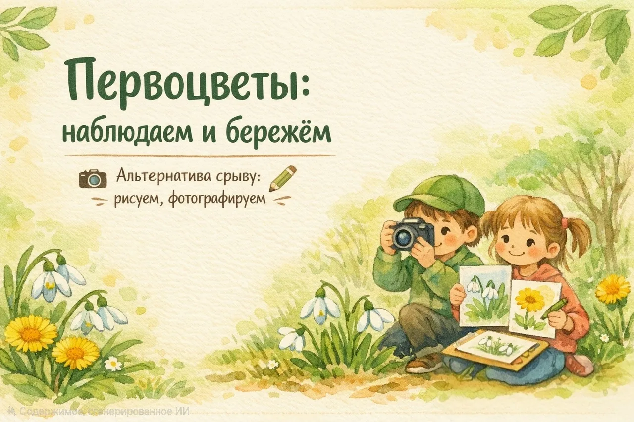Первоцветы: любить природу — не рвать цветы 🌿

Первоцветы — первые подарки весны: подснежники, мать