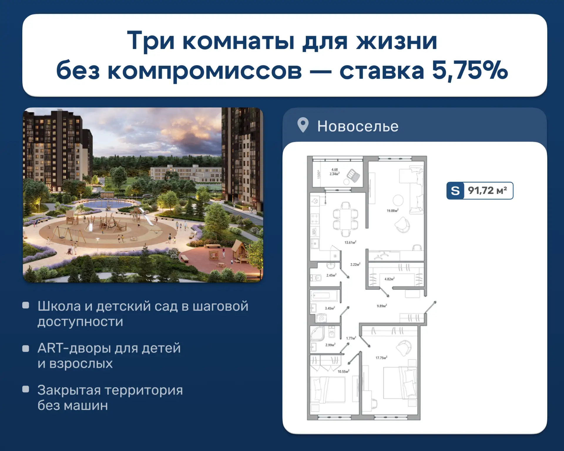Просторная трехкомнатная квартира с гардеробной и большой кухней-гостиной

Большая квартира — это во