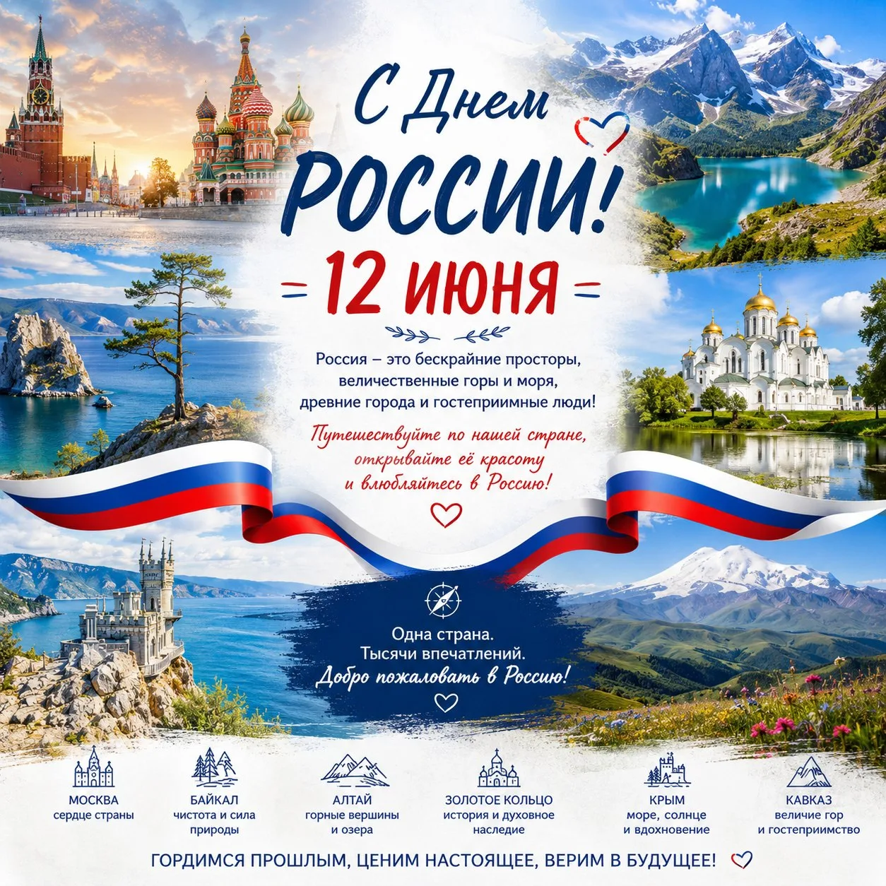 🇷🇺 Дорогие туристы, поздравляем с Днём России!

Наша страна — это 11 часовых поясов, 89 регионов и