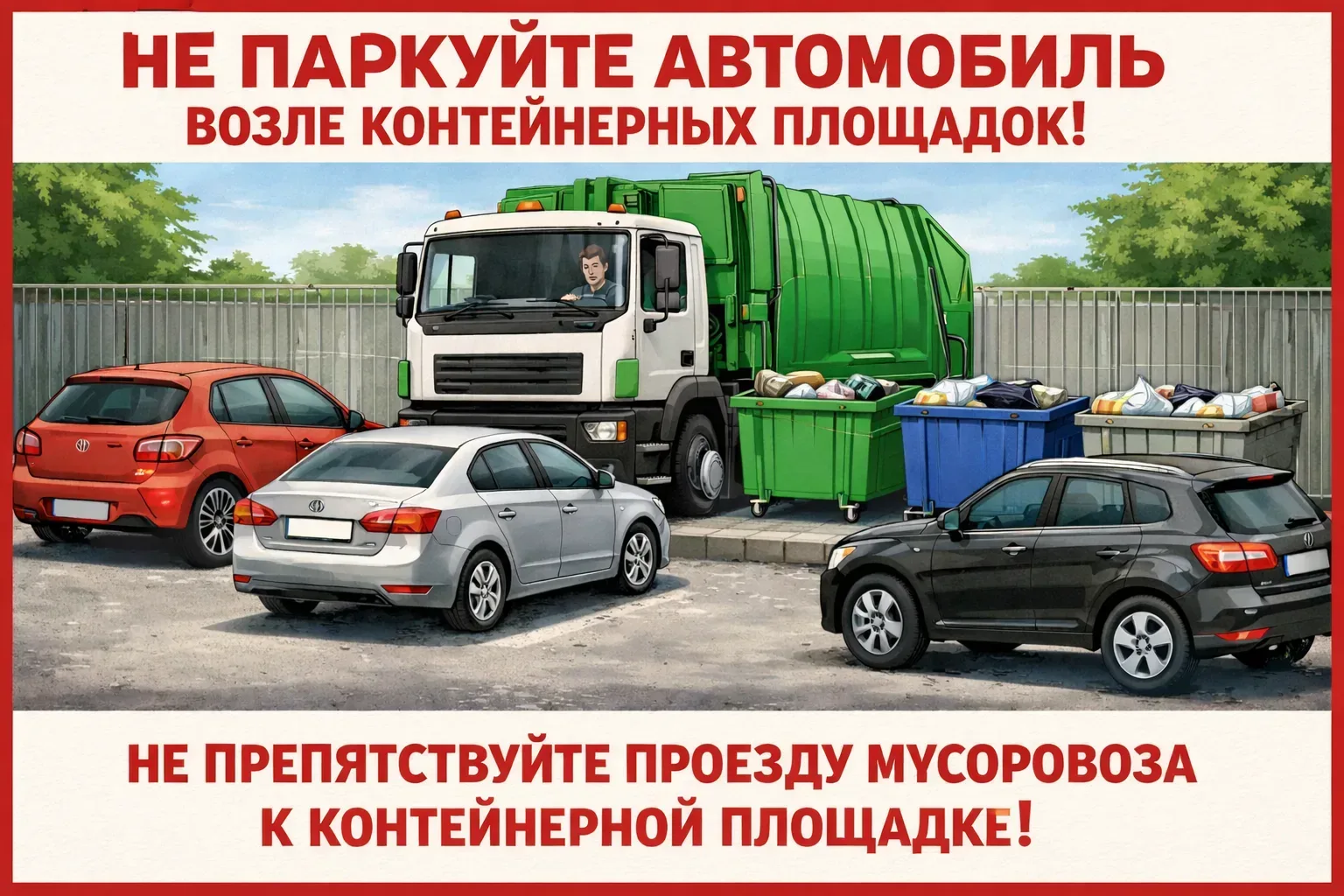 Уважаемые автовладельцы! 🚗

Просим вас не парковать автомобили возле контейнерной площадки для сбор