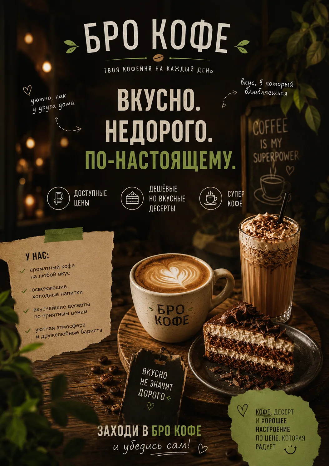 Думаешь, вкусный кофе и десерты — это дорого? ☕✨
А вот и нет 😉

У нас можно спокойно зайти и взять:
