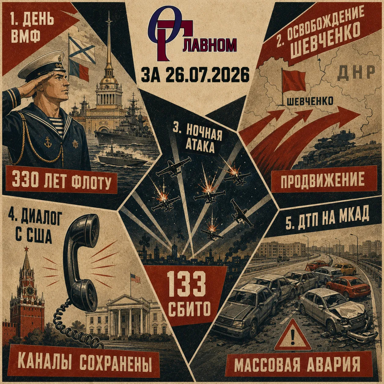 📆 О Главном за 26.07.2026

Воскресенье отметило 330-летие флота торжественными речами, новыми удара