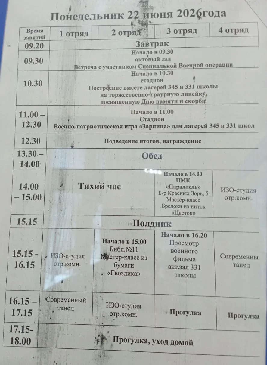 Расписание на сегодня.