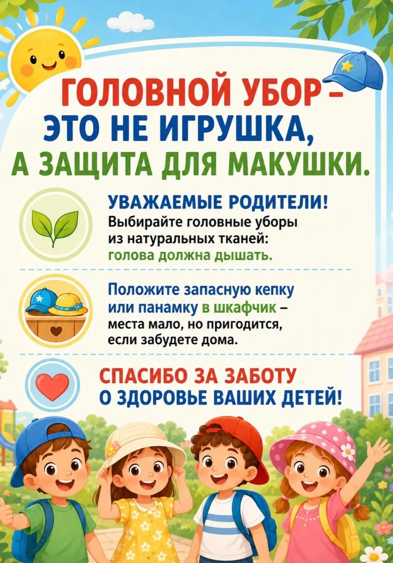 Уважаемые родители!

☀️ Наконец-то наступили по-настоящему солнечные и теплые дни. Чтобы прогулки пр