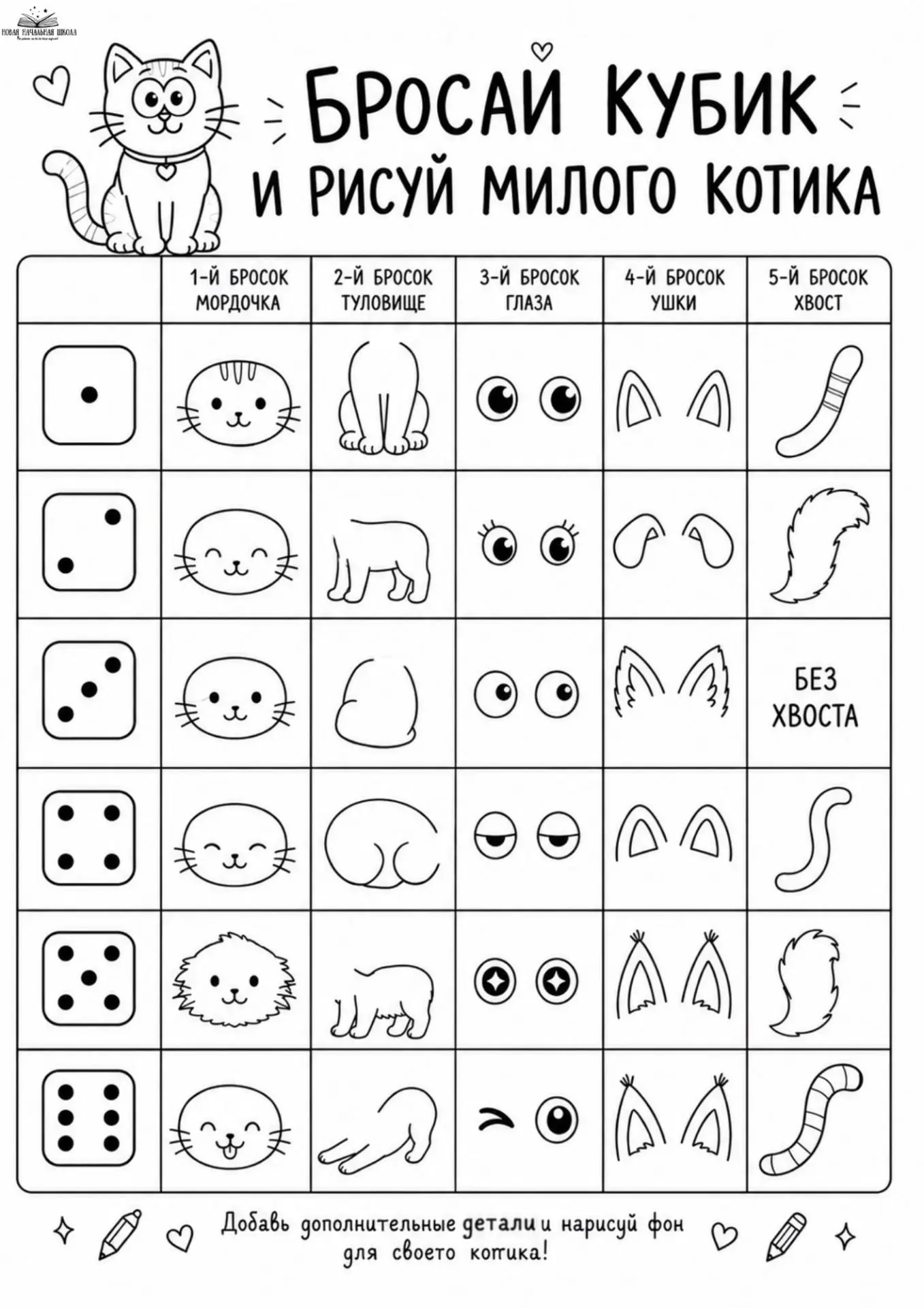 Рисуем животных, играя с кубиком 🎲 Каждый элемент соответствует определенному количеству точек на к