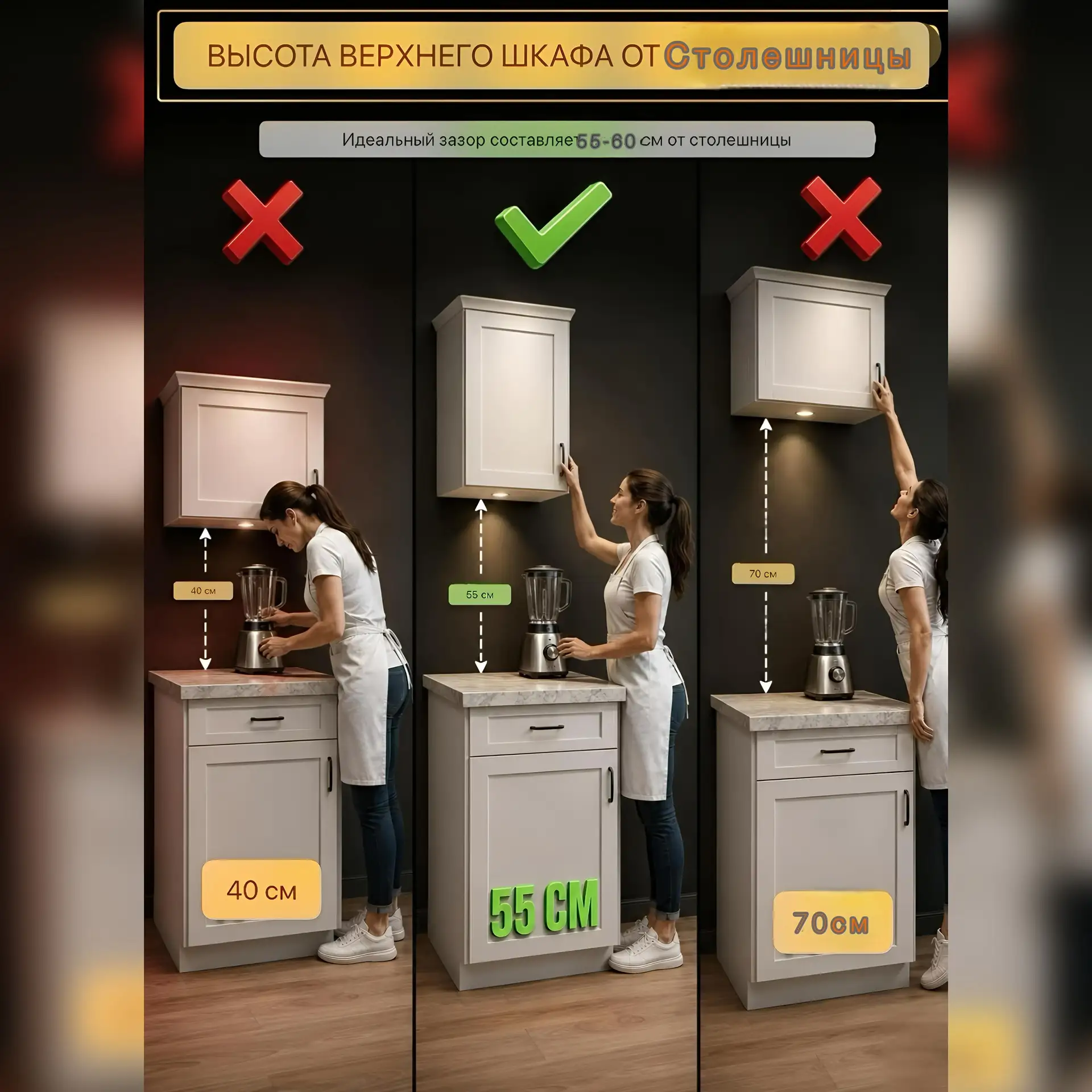 👋 Привет, друзья!
Часто спрашиваете про высоту вытяжки, столешницы и расстояние до шкафов?
📐 Держи