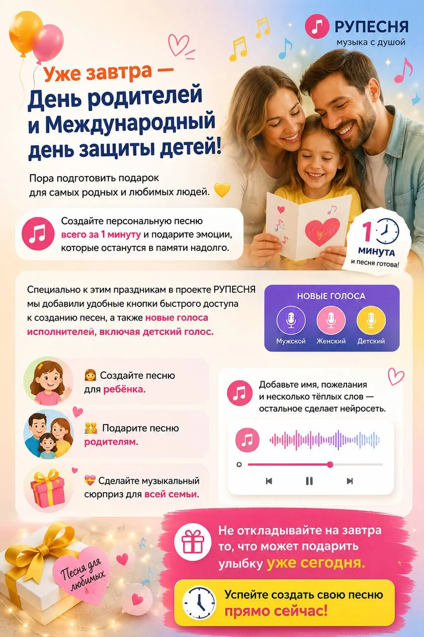 🎈 Уже завтра — День родителей и Международный день защиты детей!

Пора подготовить подарок для самы