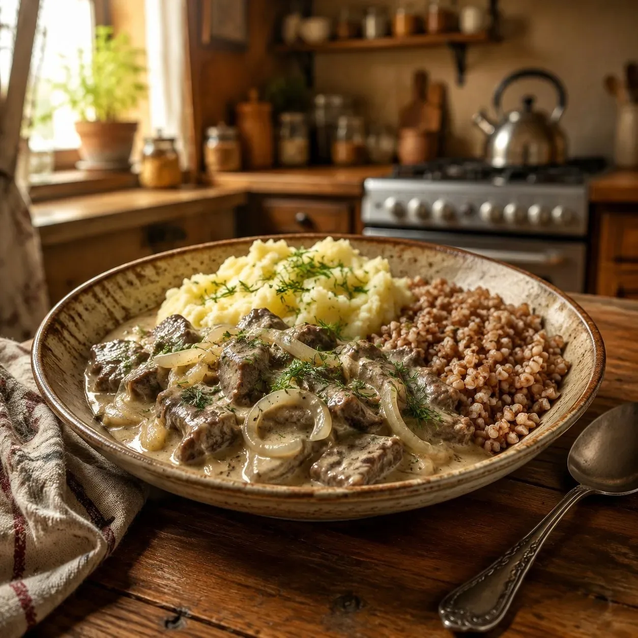 🍲 БЕФСТРОГАНОВ ИЗ ПЕЧЕНИ

Нам понадобится

• Печень (говяжья или куриная) — 500 г
• Лук — 1–2 шт.
•