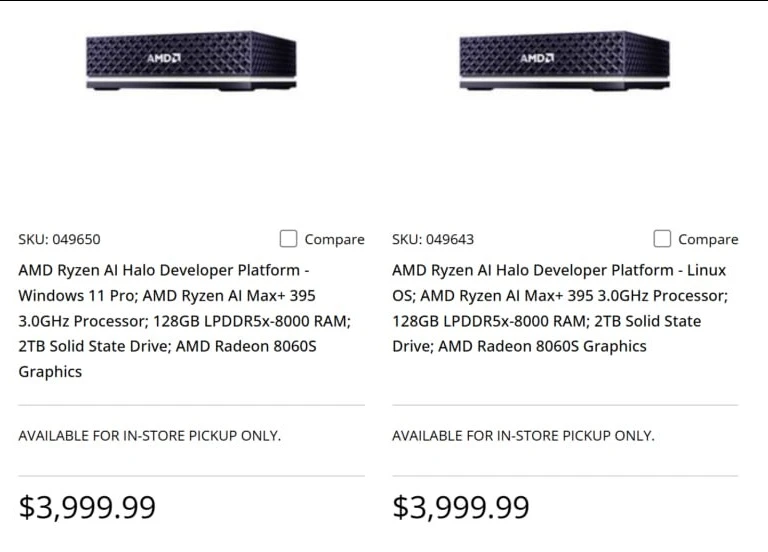 AMD начала продажи эталонного Ryzen AI Halo PC с 128 ГБ памяти за $3999.

Мини-ПК на базе Ryzen AI M
