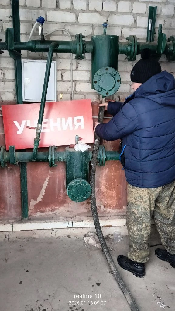 Плановые учения, по сбросу теплоносителя с контура отопления МКД в с. Красное