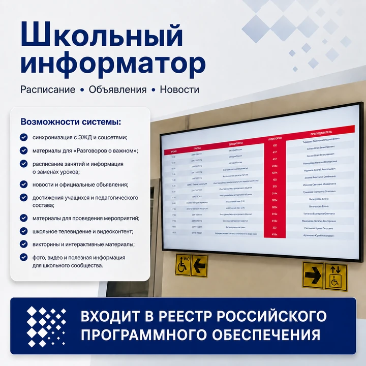 📌 Школьный информатор - цифровые вывески для современной школы

Как оперативно доводить до сведения