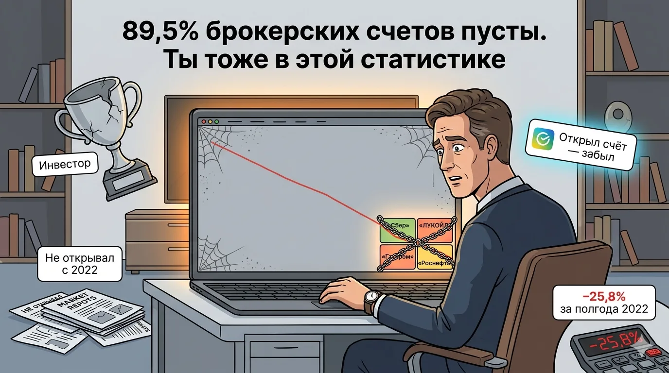 89,5% брокерских счетов пусты. Ты, скорее всего, в этой статистике

— У меня брокерский счёт есть. Я
