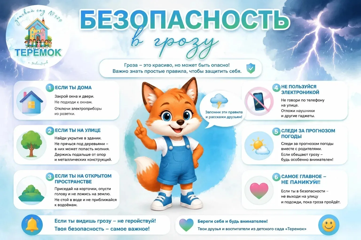 ⚡️ Памятка для родителей: «Безопасность во время грозы»

Друзья, лето — это не только солнце и тепло