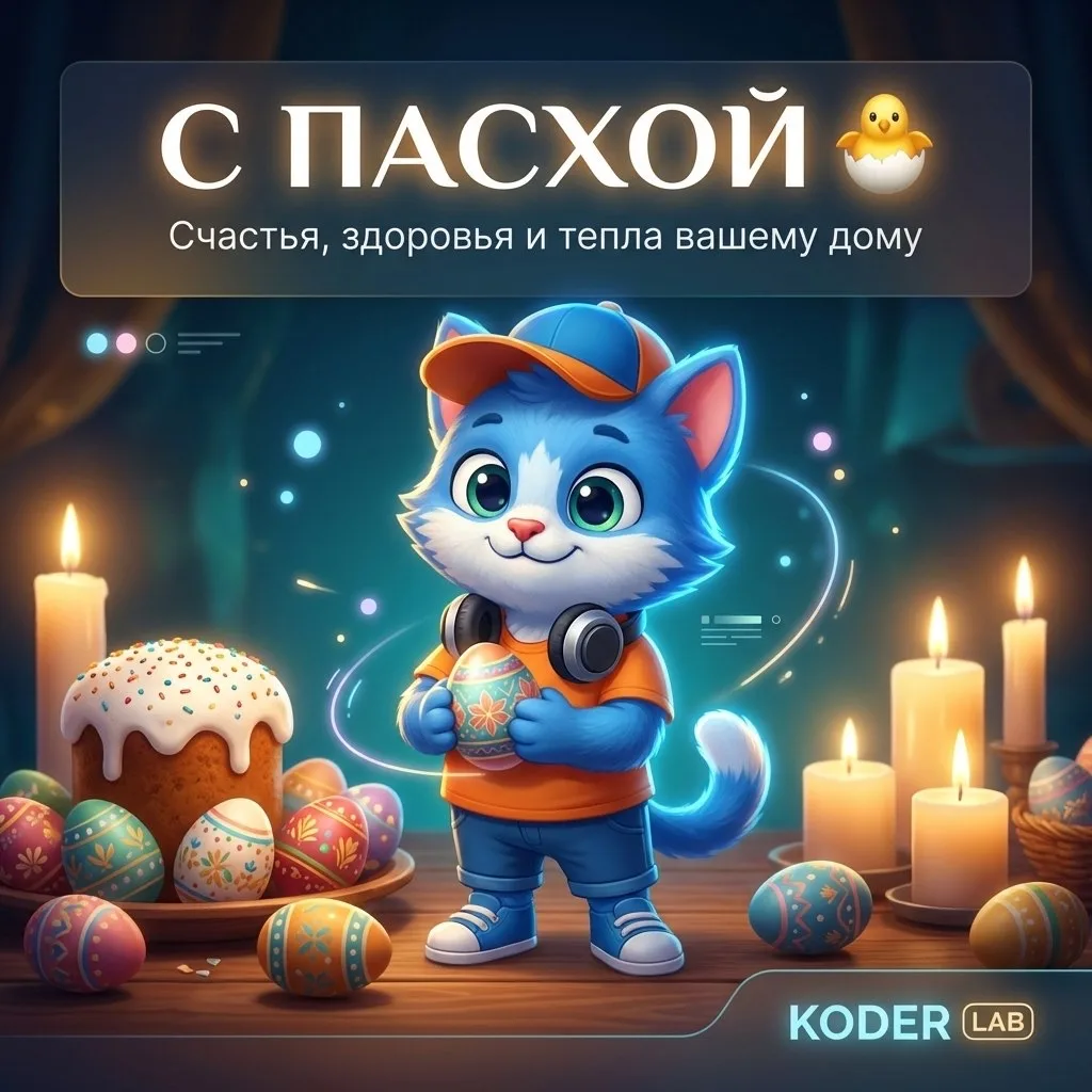 🐣 С праздником Светлой Пасхи!

Команда Koder Lab поздравляет вас с этим тёплым и светлым днём 💙

П