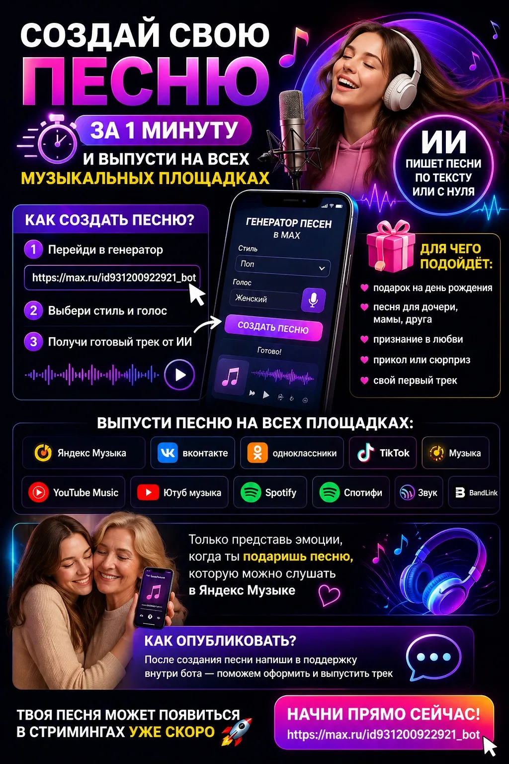 🎶 Создать песню за 1 минуту и выпустить на всех музыкальных площадках - реально

Хочешь создать пес