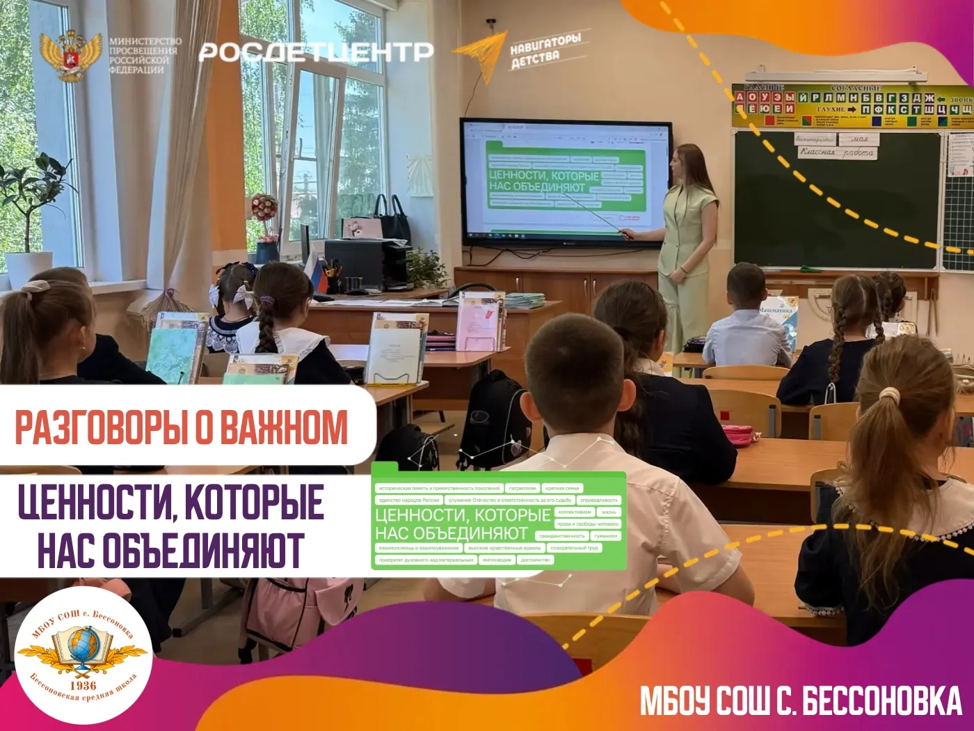 РАЗГОВОРЫ О ВАЖНОМ. ЦЕННОСТИ, КОТОРЫЕ НАС ОБЪЕДИНЯЮТ

￼ 18 мая 2026 г. в МБОУ СОШ с. Бессоновка прош