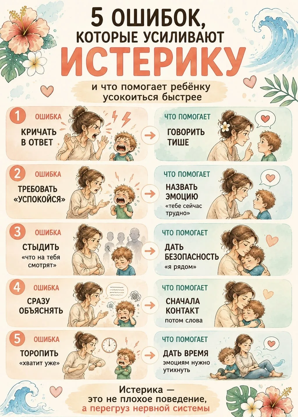 5 ОШИБОК, КОТОРЫЕ УСИЛИВАЮТ
ИСТЕРИКУ и что помогает ребёнку успокоиться быстрее