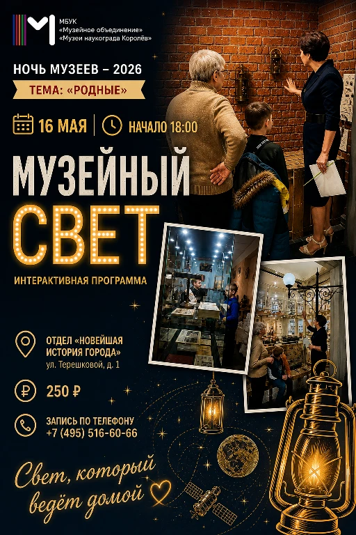 📅 16 мая
💡 Интерактивная программа «Музейный свет»
📍 Отдел «Новейшая история города», ул. Терешко