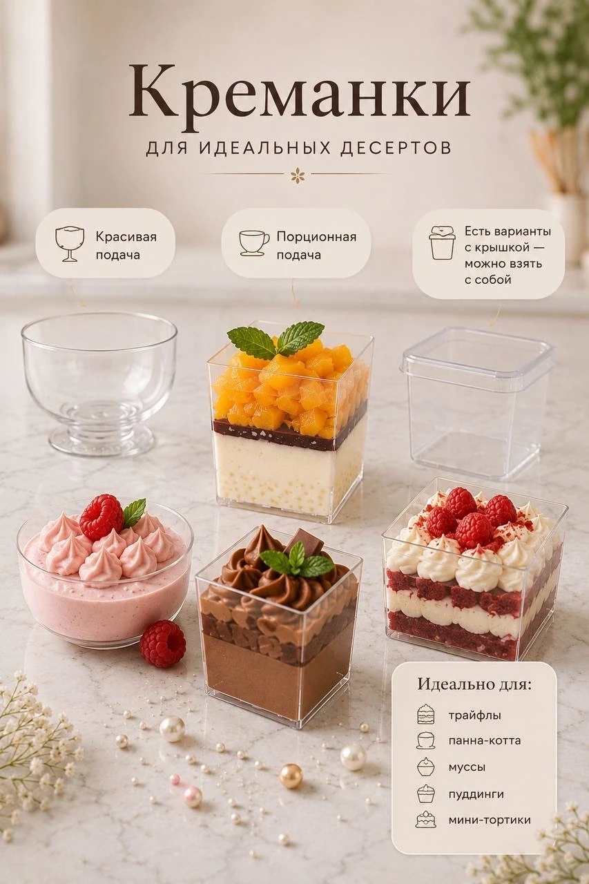 Десерты, который хочется взять с собой 😍

Красиво, порционно, практично - 3 главных удобства такие 