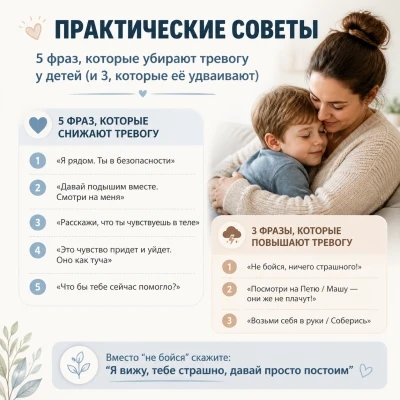 ПРАКТИЧЕСКИЕ СОВЕТЫ: КАК ГОВОРИТЬ С ТРЕВОЖНЫМ РЕБЕНКОМ.
Тревожный ребенок — это не «особенный» и не 