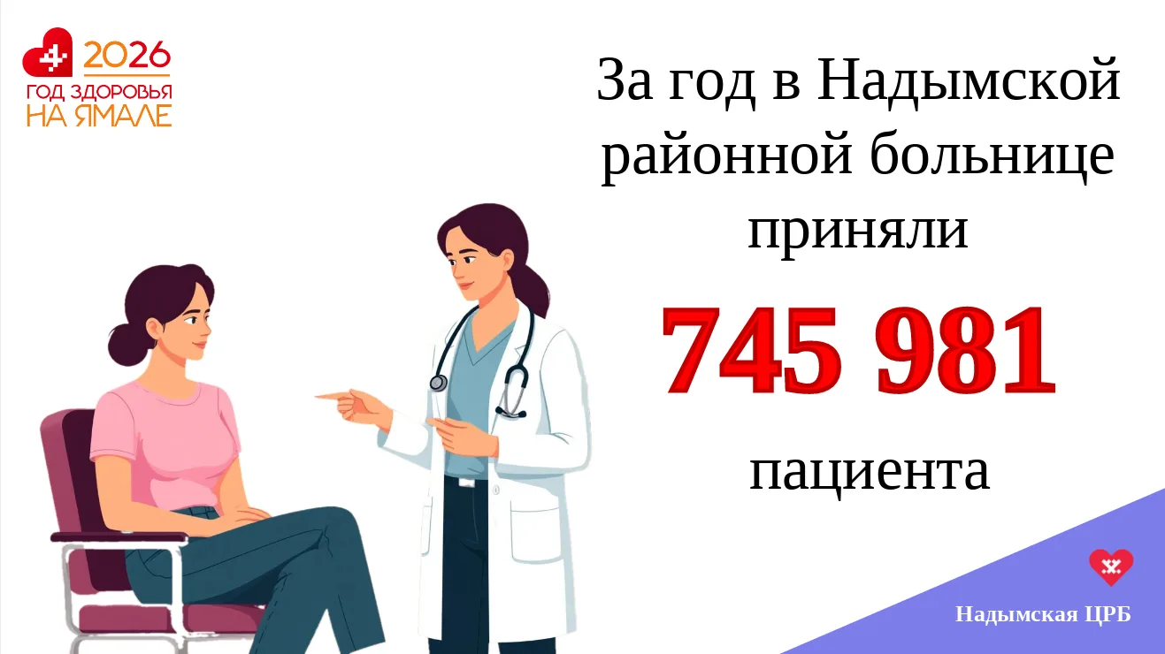 📊Цифра дня📊 
С июня 2025 года по июнь 2026‑го в Надымской районной больнице приняли почти 746 тыся