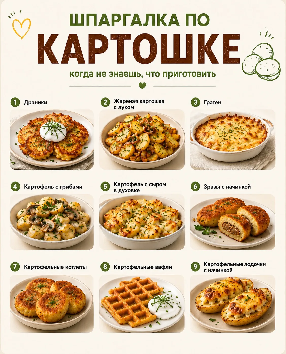 🥔 9 блюд из картофеля в одной шпаргалке

Сохраняйте, чтобы не ломать голову над ужином 😉

Собрали 