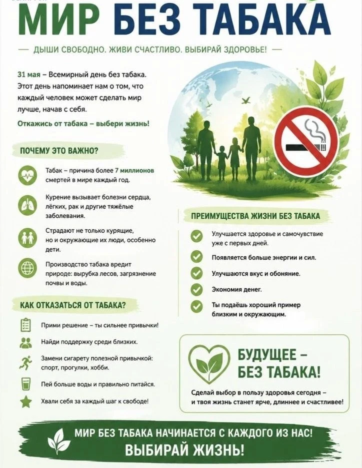 31 мая - Всемирный день без табака

👉Тема дня в 2026 года — «Разоблачение привлекательности – борьб