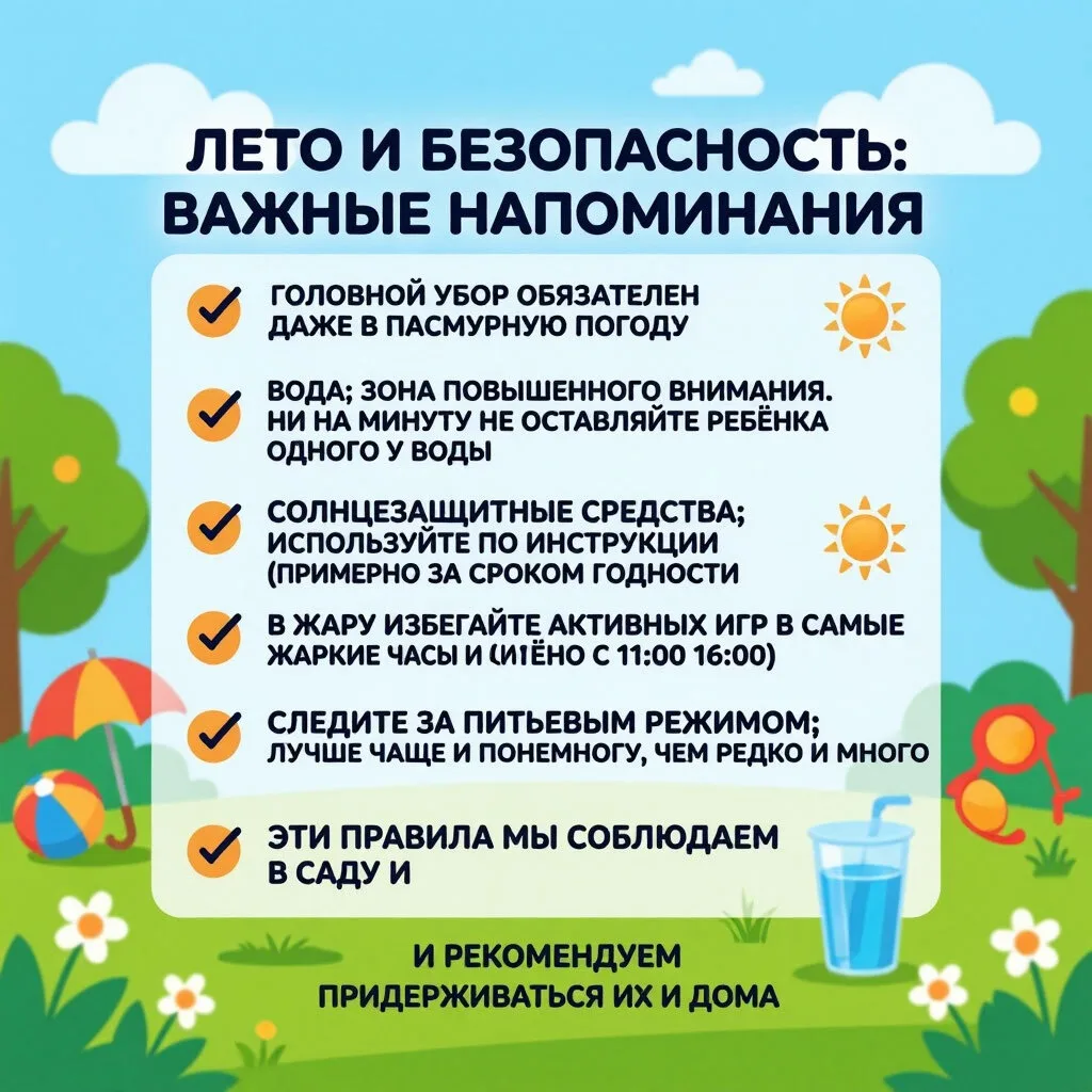 ☀️ Лето и безопасность: важные напоминания. 

Пока детский сад на ремонте, напоминаем о простых, но 