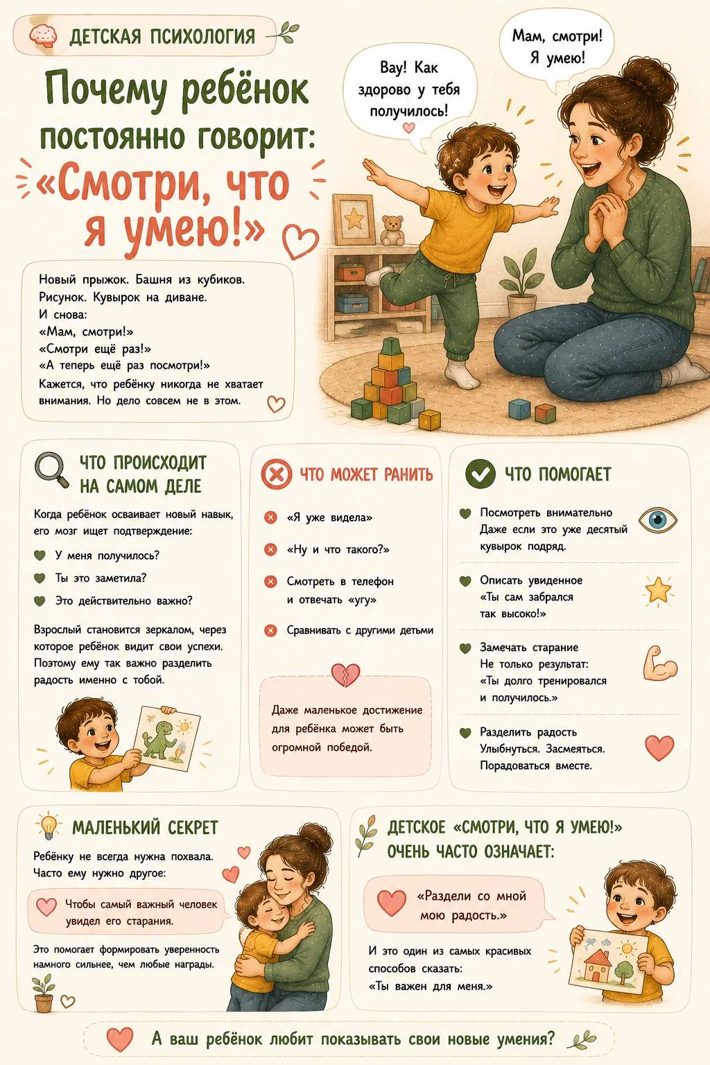 Почему ребёнок постоянно говорит: Смотри, что я умею❗️

— МАХ подпишись💘
— Детки на заметку🐣