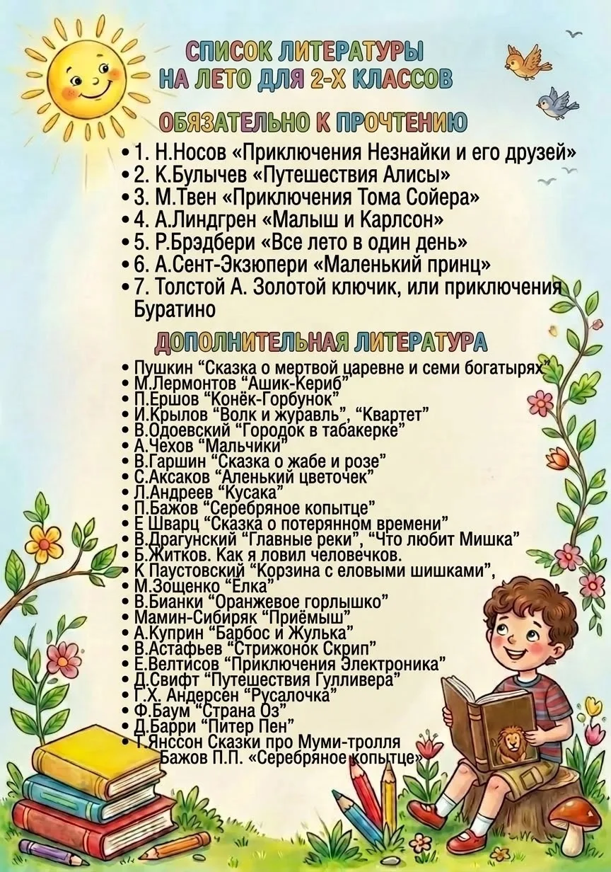 Списки литературы на лето для тех, кто закончил 2, 3 и 4 классы! 📖

☝️Лайфхак для родителей:
Пусть 
