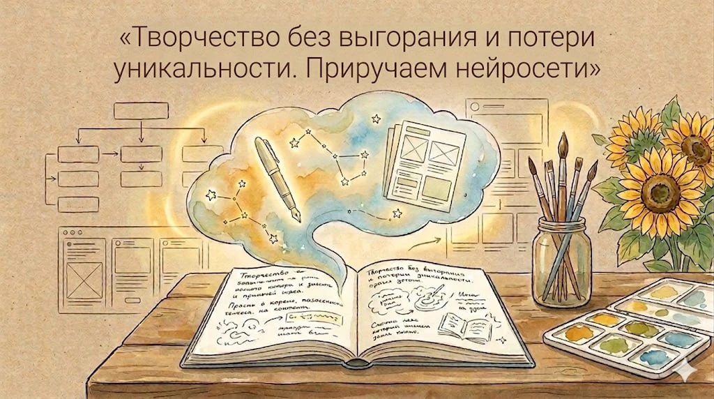 Творчество без выгорания: приручаем поток, ведем блог и создаем контент с помощью нейросетей без пот