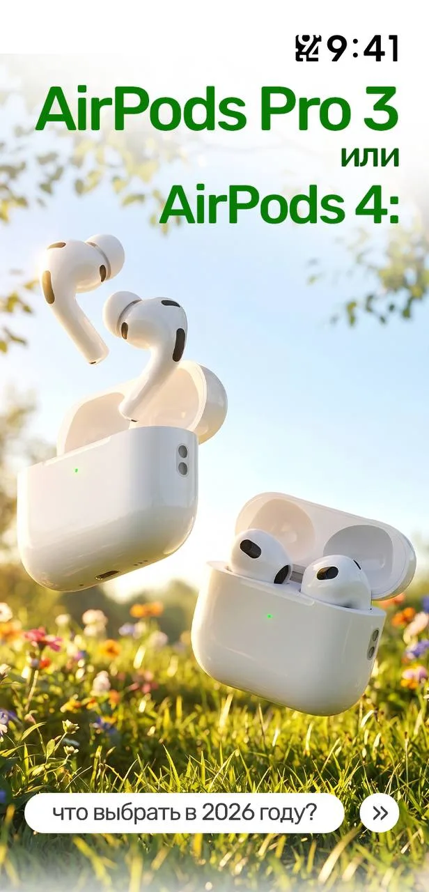 В 9:41 Store часто спрашивают: что взять — AirPods Pro 3 или AirPods 4? Разбираем простым языком, бе