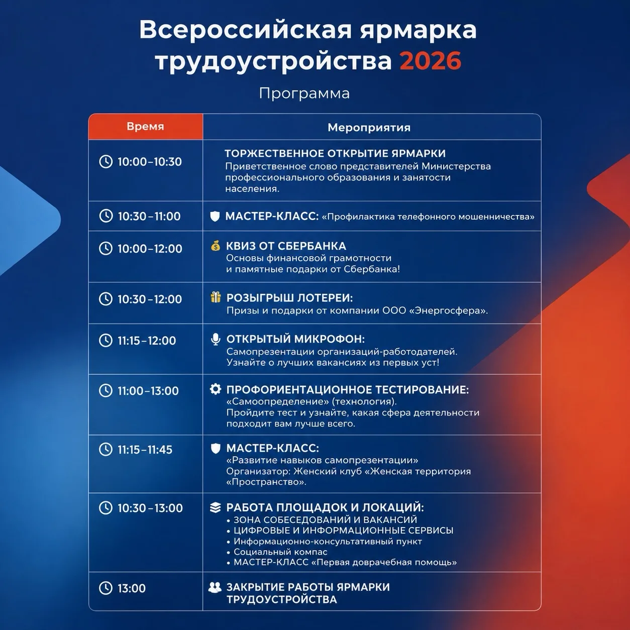 🔥  Программа Всероссийской ярмарки трудоустройства 2026 во Владивостоке!
📍26 июня с 10:00 до 13:00