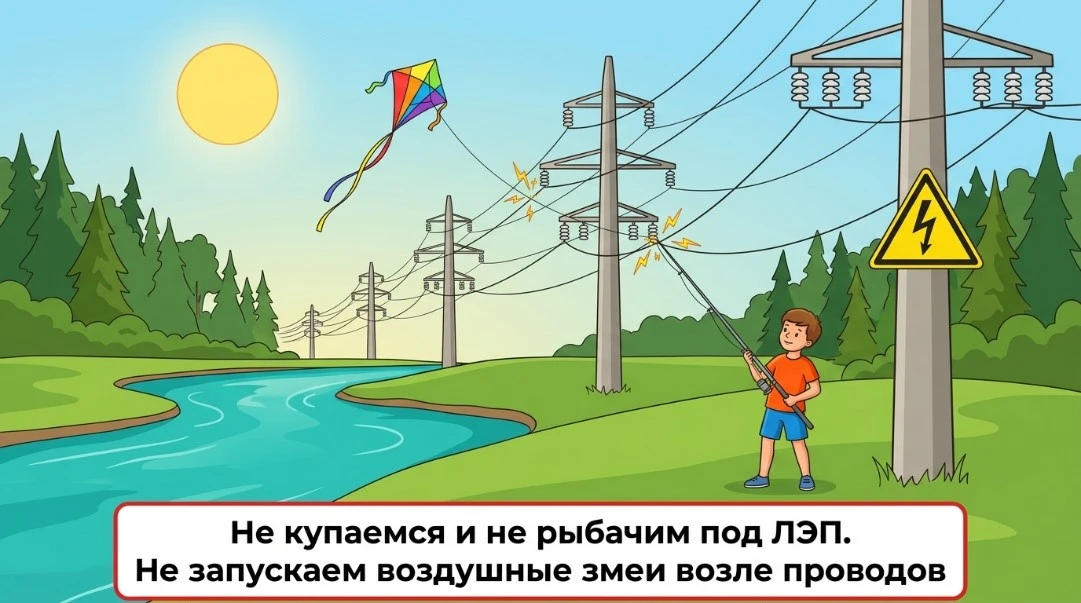 Готовимся к каникулам: игры летом.

Напомните детям:

не купаться и не рыбачить под ЛЭП;

не запуска