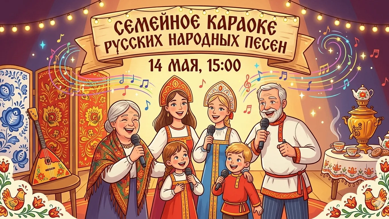 Семейное караоке русских народных песен!
В рамках проекта "Огни Вычегды" мы приглашаем ВАС на семейн