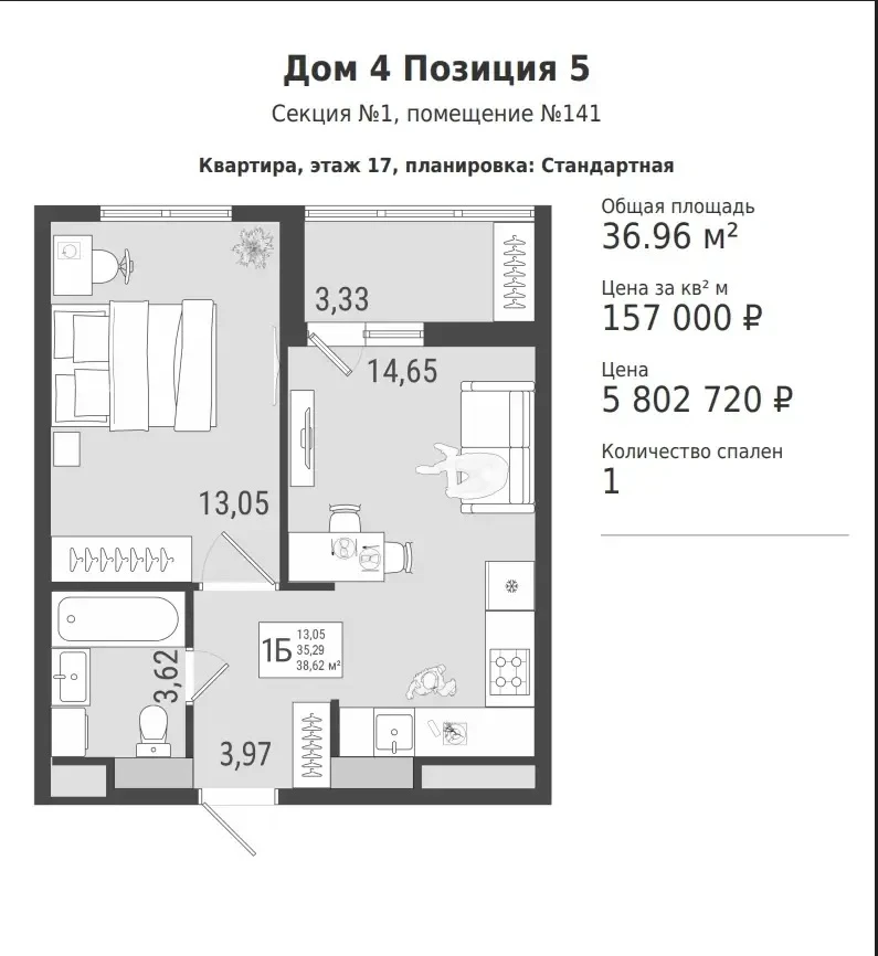 Одна из трех может стать вашей. Последние однокомнатные под ставку 5% по семейной ипотеке в ЖК «Юго-