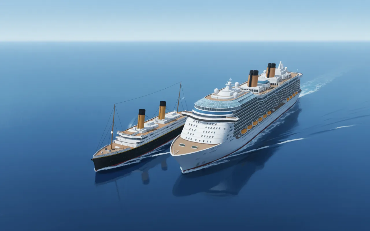 Титаник в сравнении с современным круизным лайнером.

👉 Дневник цивилизации