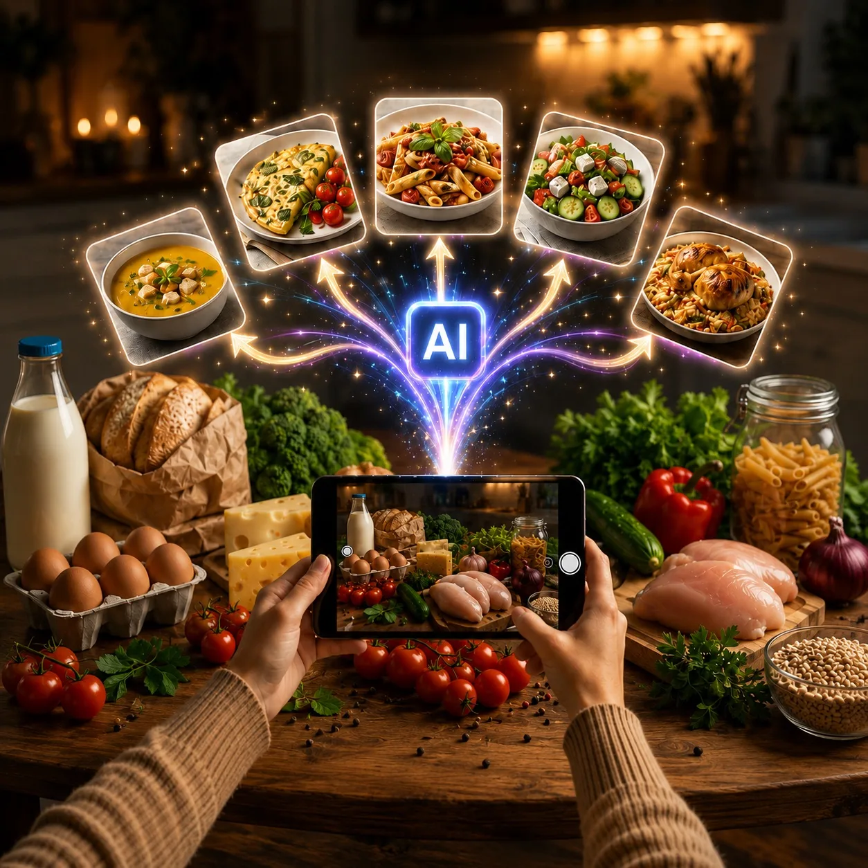 🥗 Сфоткал продукты — получил идеи для ужина.

Просто сфоткай холодильник, стол или пакет с продукта