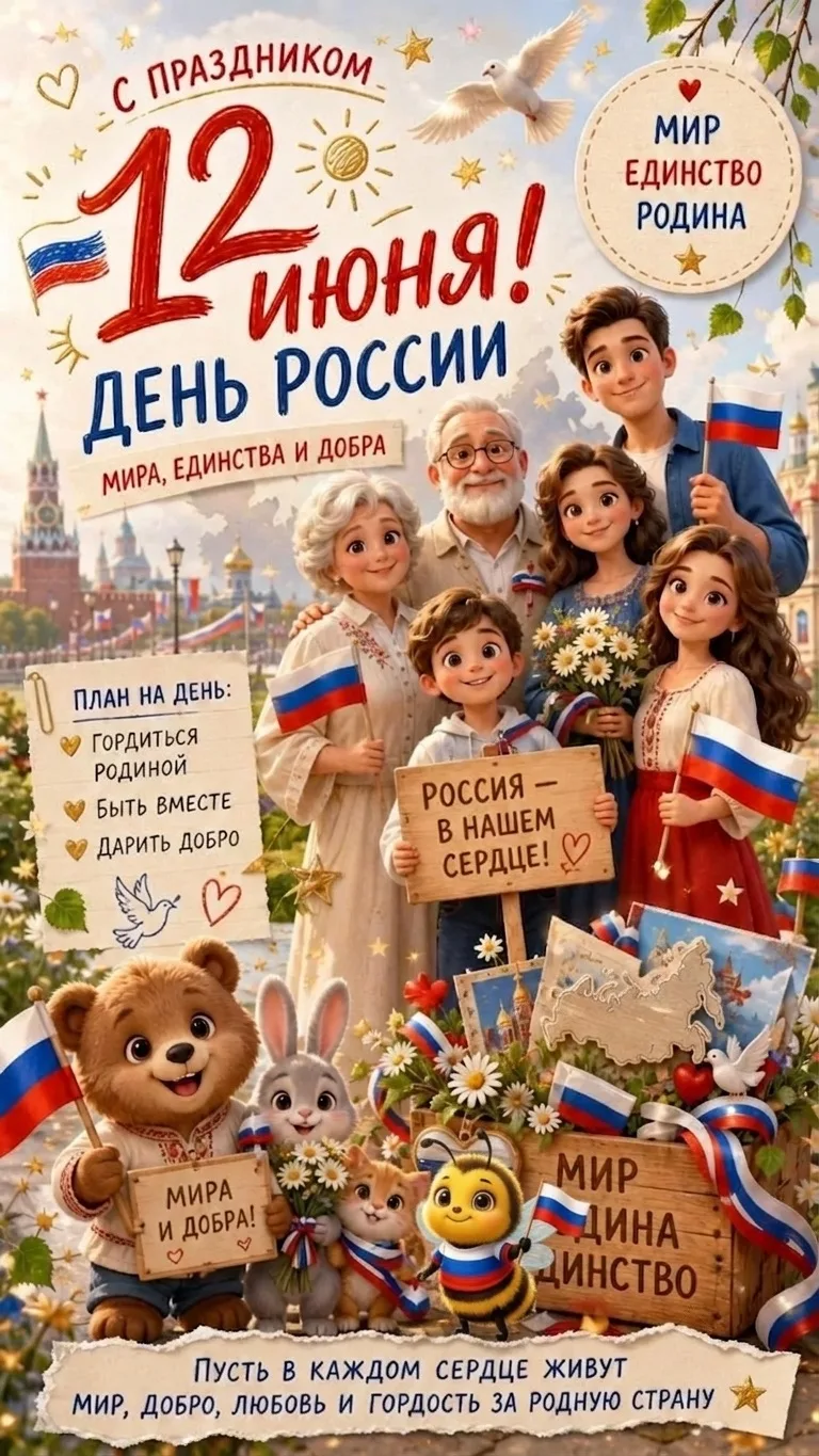 🐝 С ДНЁМ РОССИИ, дорогие друзья! 🇷🇺

12 июня вся наша огромная и прекрасная страна отмечает больш