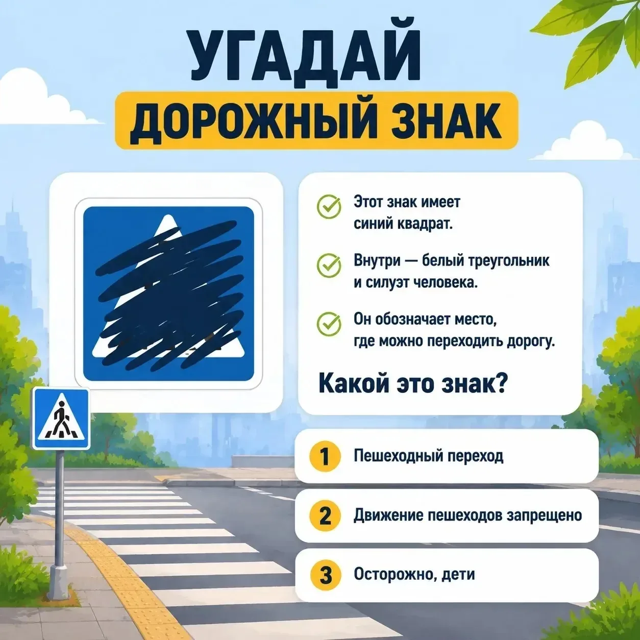 Угадай, какой это дорожный знак! 👀

Ставь ❤️, если правильный ответ под номером 1

Ставь 👍, если о