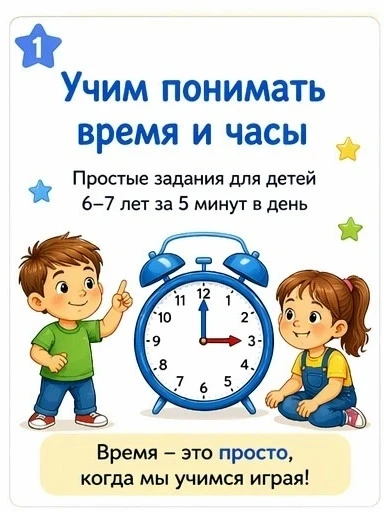 📌 Учим понимать время и часы ⌛
Ребёнок знает цифры, но не понимает время? Это нормально.
Часы — одн