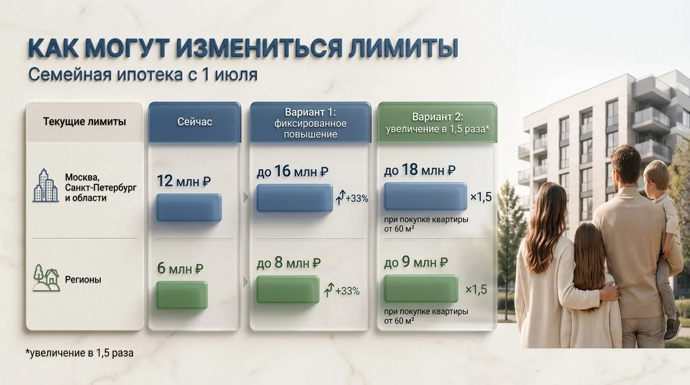 Семейное жилищное кредитование готовится к изменениям с 1 июля.
Одно из главных новшеств — увеличени