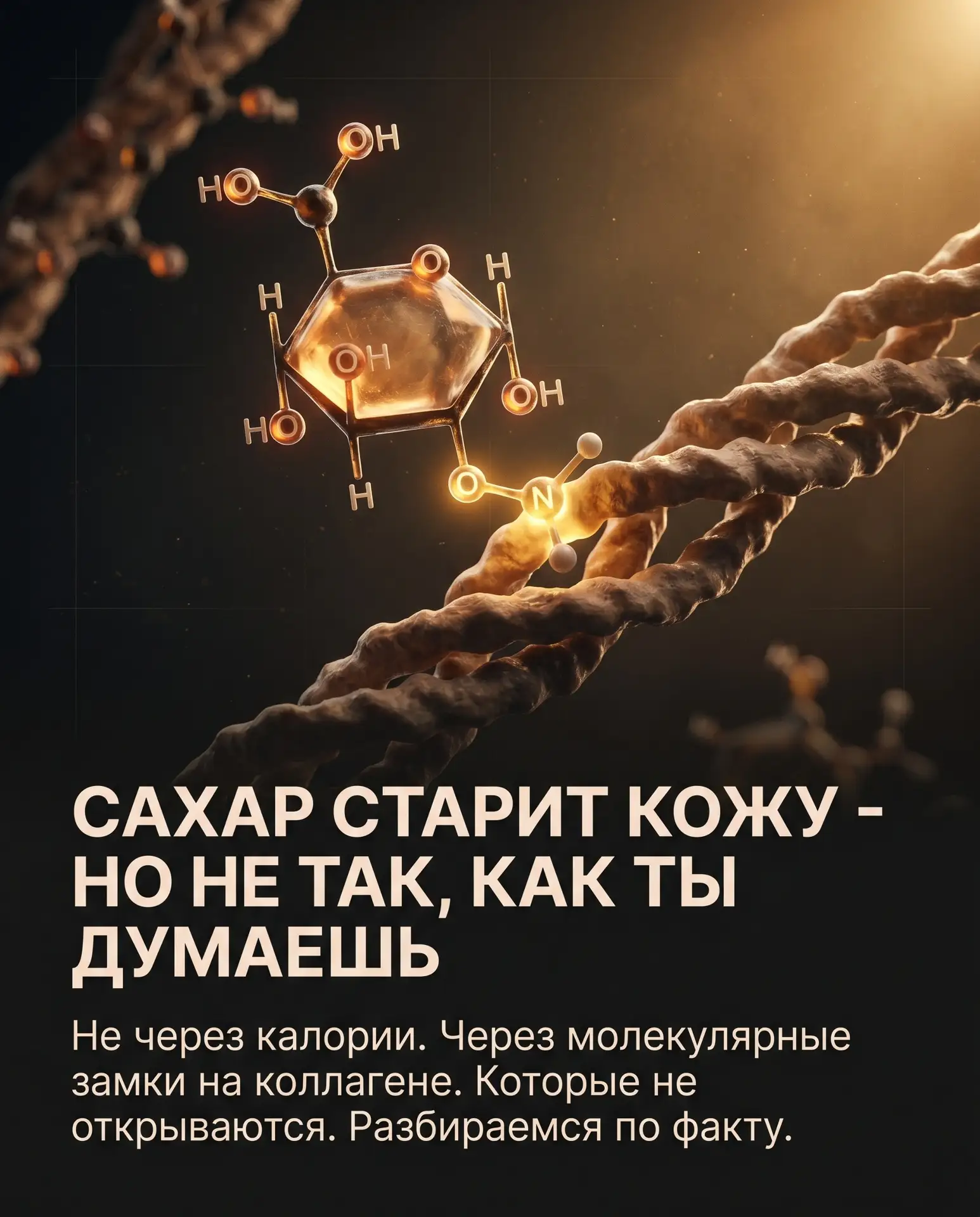 Сахар не просто добавляет калории. Он ковалентно сшивает твой коллаген - и эти замки не открываются.
