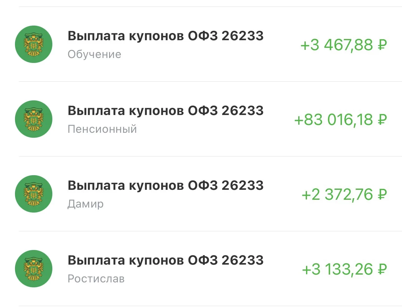 Купоны по ОФЗ 

Мои самые любимые выплаты пришли.
Будем реинвестировать 💪