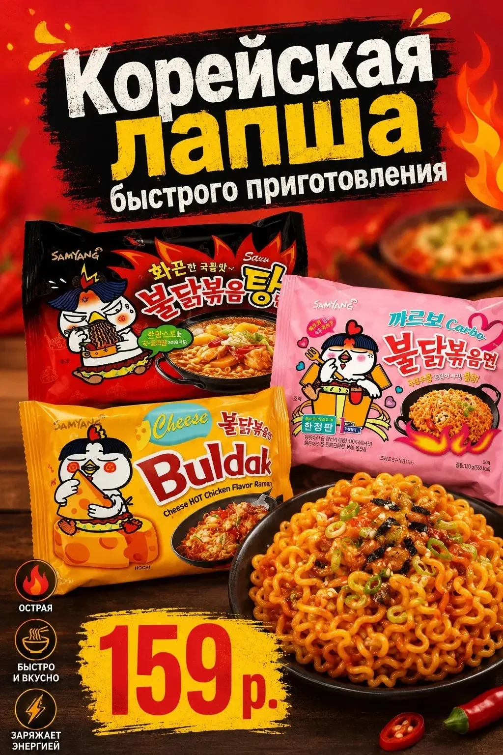 🔥 Любите острые вкусы и необычные новинки? 
Тогда вам точно стоит попробовать корейскую лапшу быстр